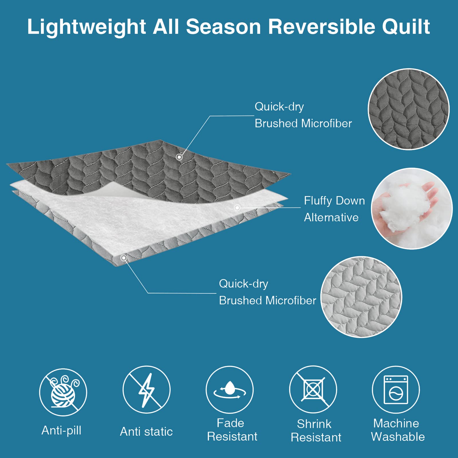 BYSURE All-Season Quilt Set - Queen Grey Microfiber Bedspread for Cozy Bedroom
