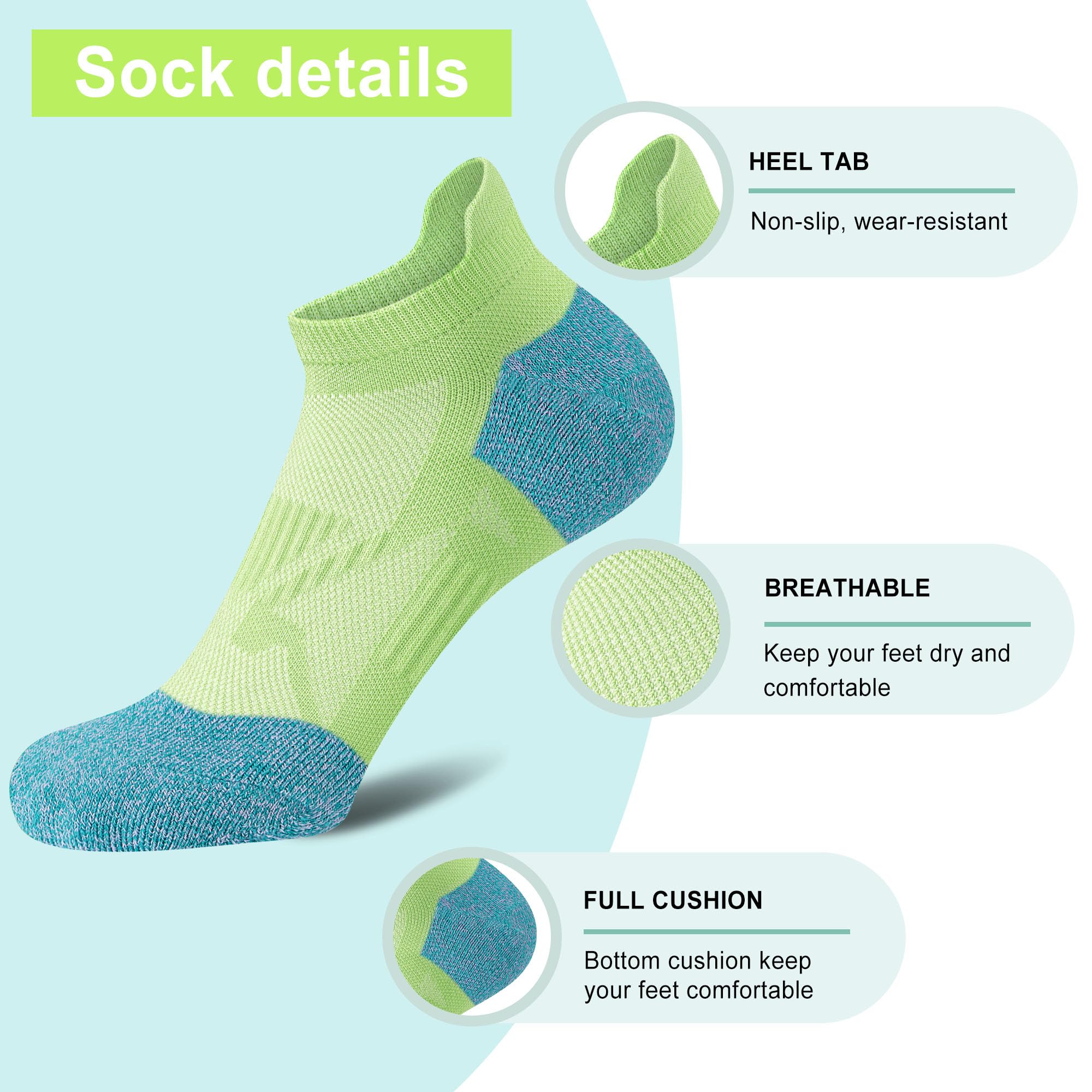 Gonii Women's No Show Ankle Socks - 5-6 Pairs Breathable Running Athletic Socks with Compression & Cushioning - Perfect for Workouts, Jogging & Daily Wear