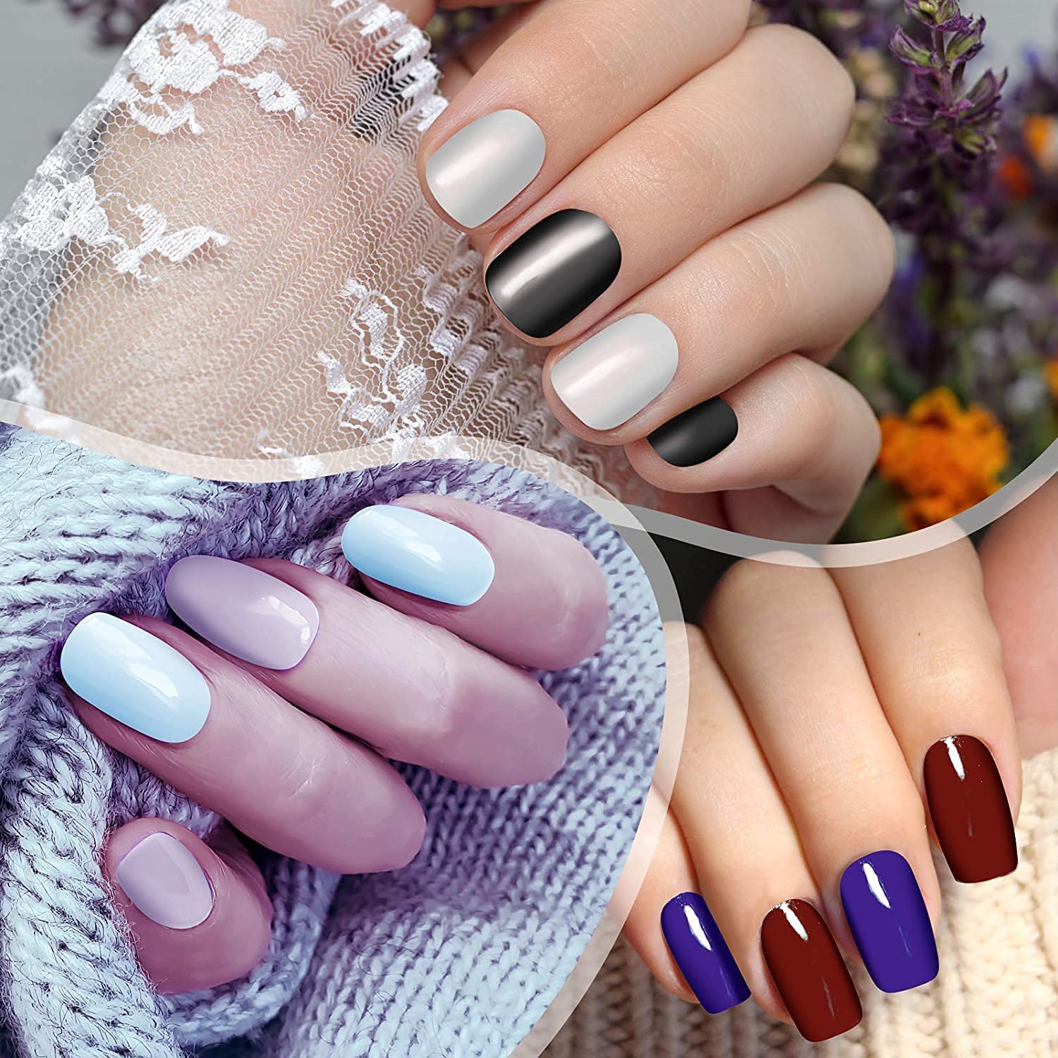 DANNEASY 24 Sheets Solid Color Nail Wraps - Self-Adhesive Nail Polish Strips for Women | DIY Nail Art Kit with Nail File & Cuticle Stick (Dark Shades) | Perfect for Parties, Weddings & Everyday Wear