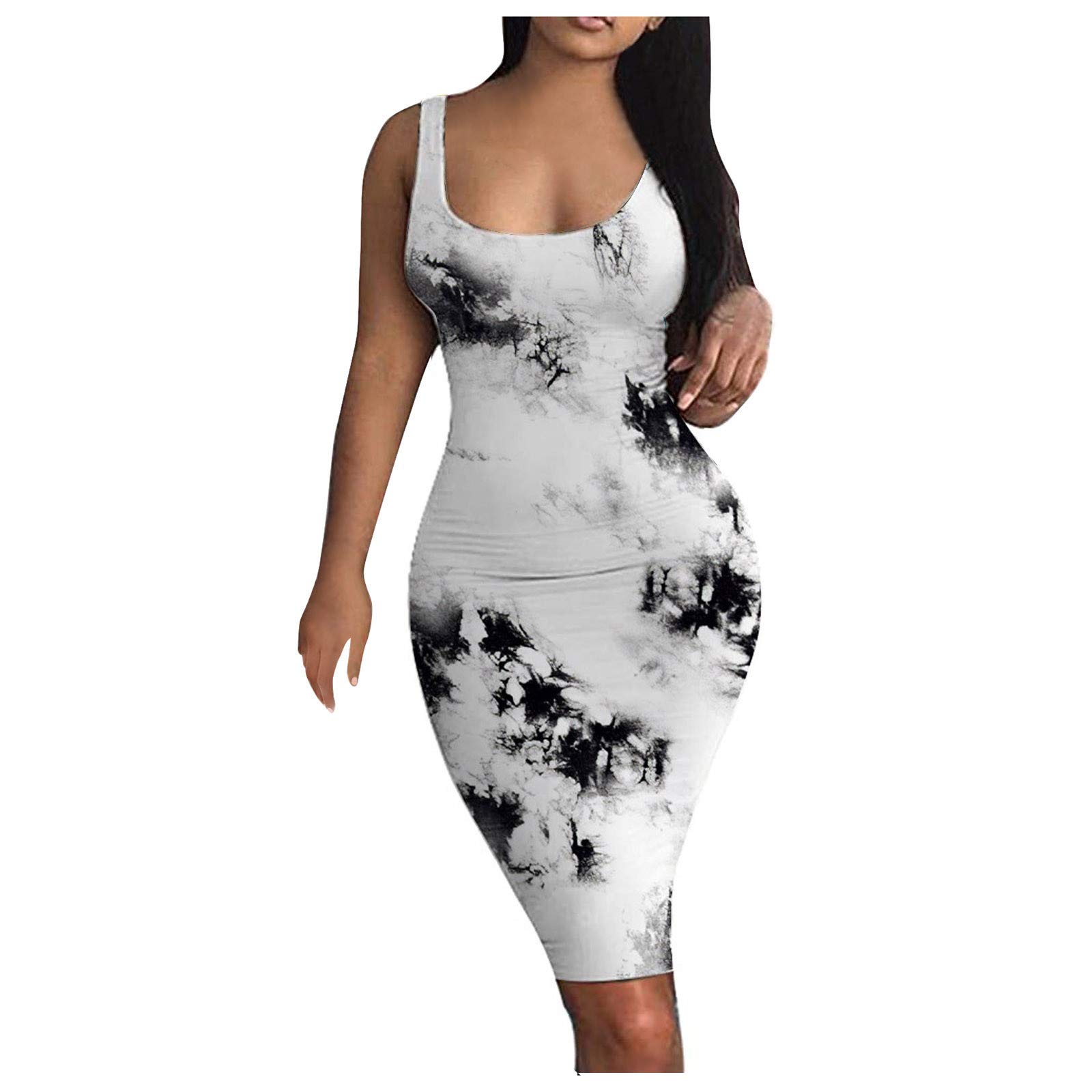 Women's Tie-Dye Sleeveless Midi Cocktail Dress - Party, Club & Evening Wear - Summer Casual Tank Dress for Night Out, Date Night & Special Occasions
