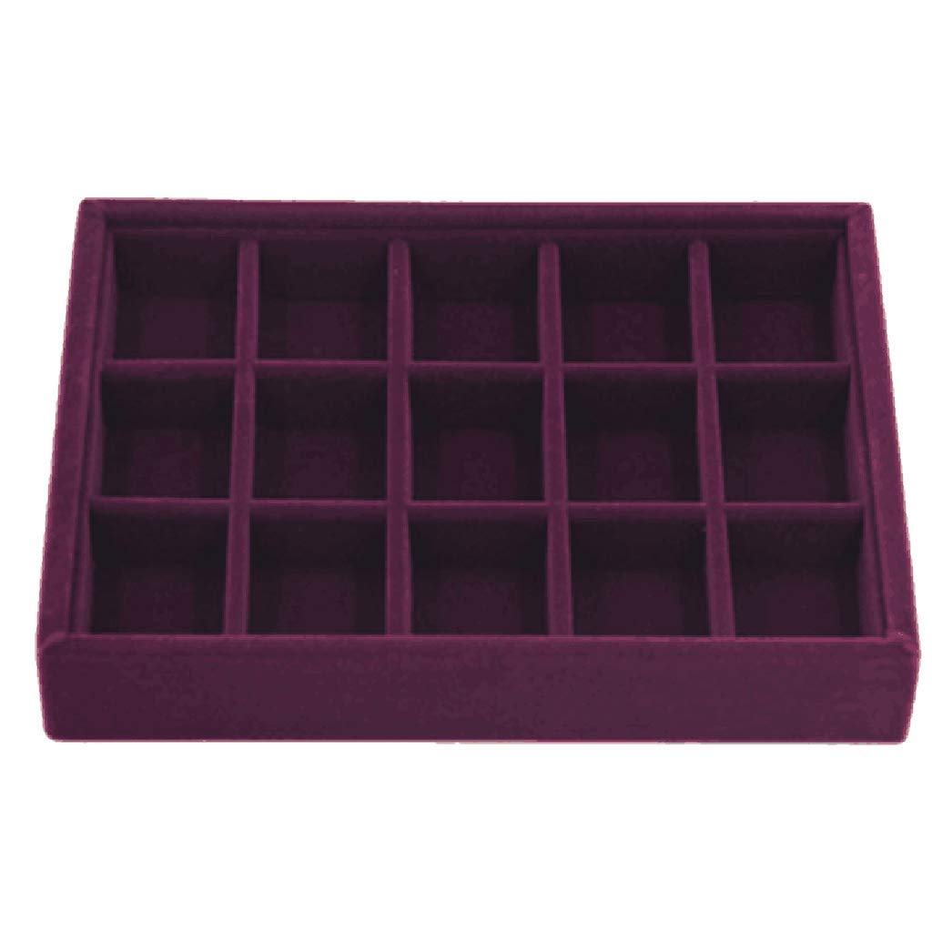 Velvet Stackable Jewelry Organizer Tray - 15 Grids Drawer Insert for Earrings, Rings, Necklaces & Bracelets - Perfect for Bedroom Vanity, Closet Storage & Travel Jewelry Case