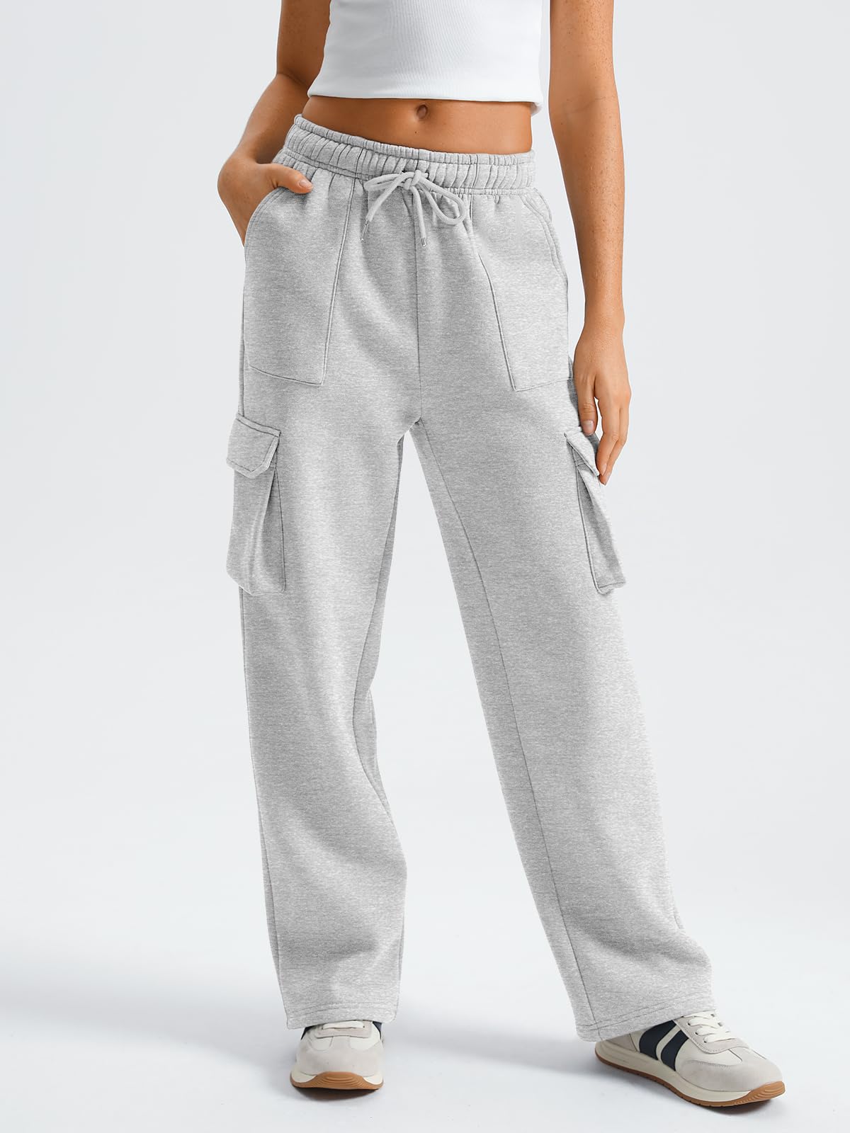 **AUTOMET Women's Wide Leg Cargo Sweatpants - Fall & Winter Fashion Joggers - Baggy Parachute Pants for Casual Wear, Lounge, and Street Style Outfits**