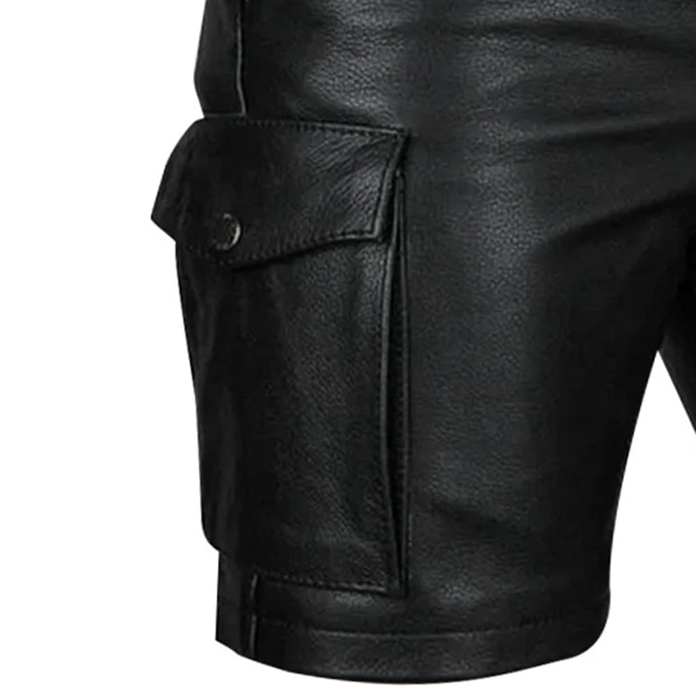 Men's Genuine Leather Belted Cargo Shorts - Stylish Casual Wear with Multiple Pockets | Perfect for Outdoor Adventures, Club Nights & Everyday Comfort
