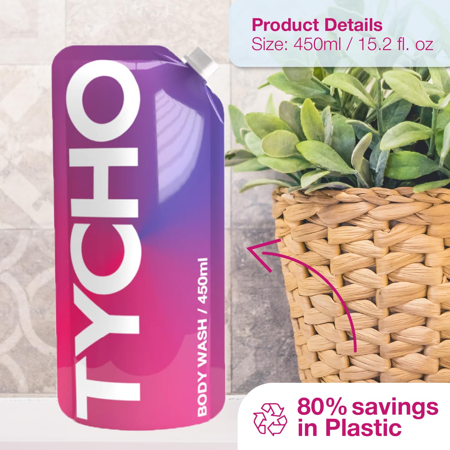 TYCHO Hydrating Body Wash Refill Pouch 450ml (15.22 fl oz) - Gentle Moisturizing Shower Gel for Sensitive & Dry Skin | Sulfate-Free, Dermatologist Tested | Perfect for Daily Use, Travel & Gym