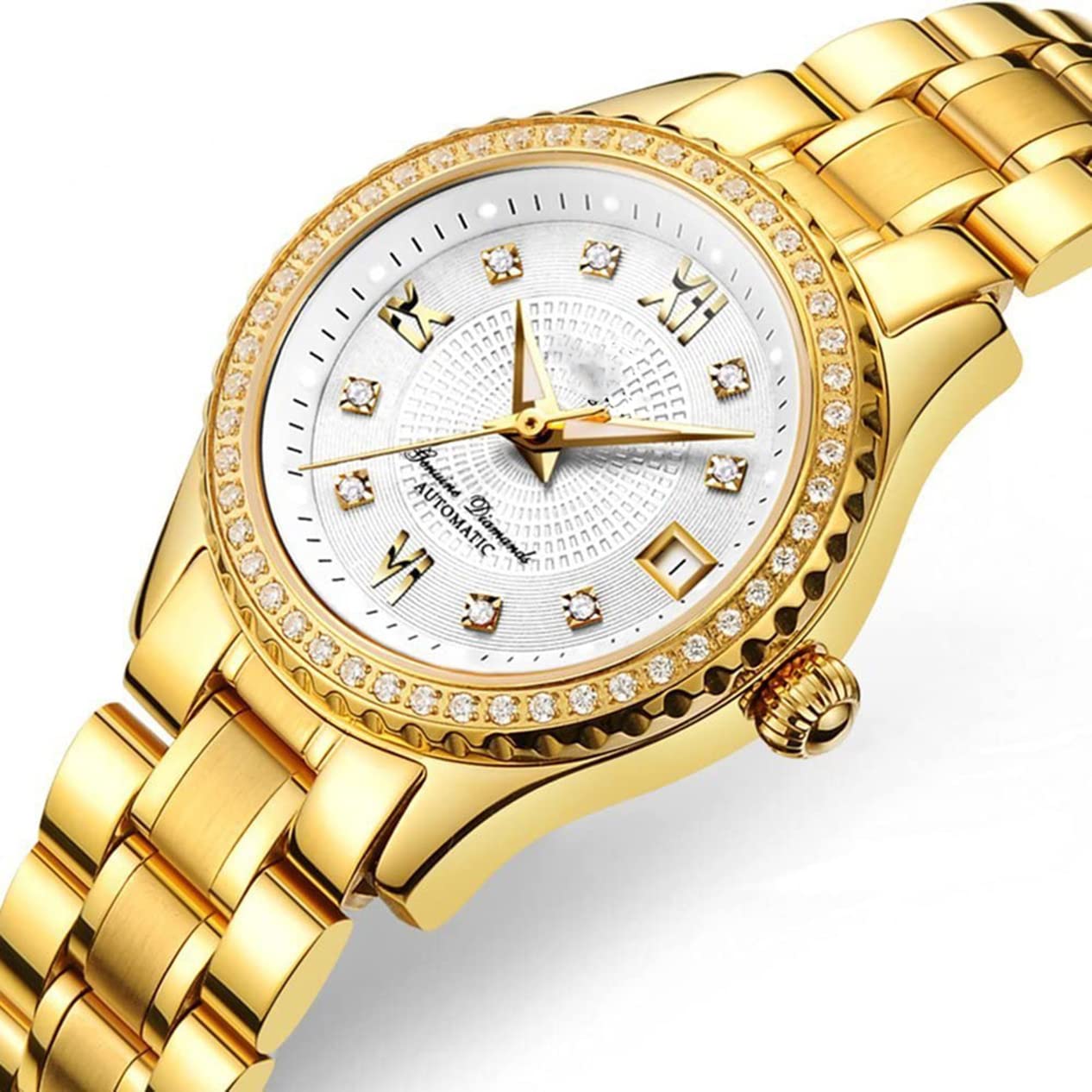 Luxury Automatic Self-Wind Couple Watches Set - Stainless Steel His & Hers Matching Calendar Date Watch for Men & Women | Perfect Anniversary, Wedding, and Valentine's Day Gift for Couples