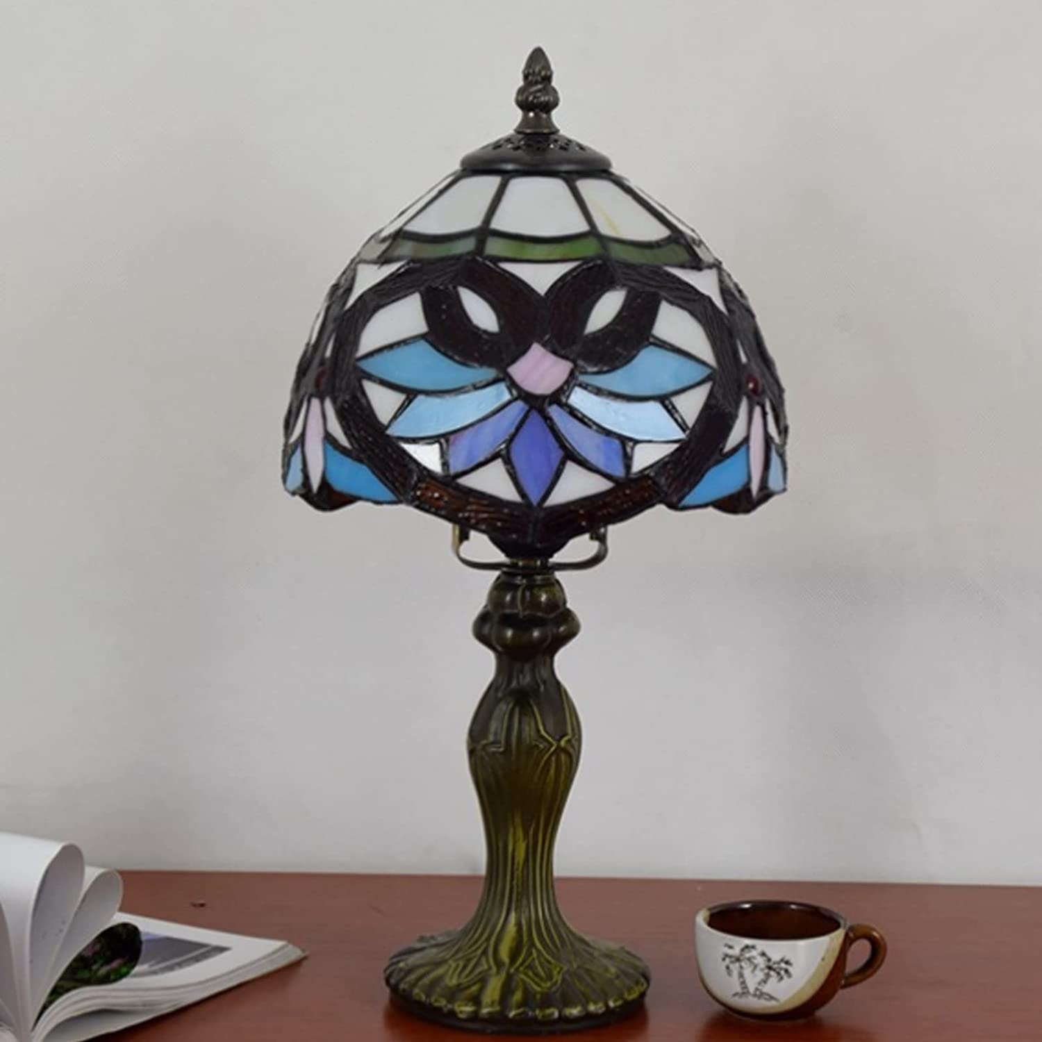 Tiffany Style Stained Glass Table Lamp - 8 Inch Baroque Desk Lamp for Living Room, Bedroom & Study | Elegant Night Light for Lounge, Minimalist Home Decor