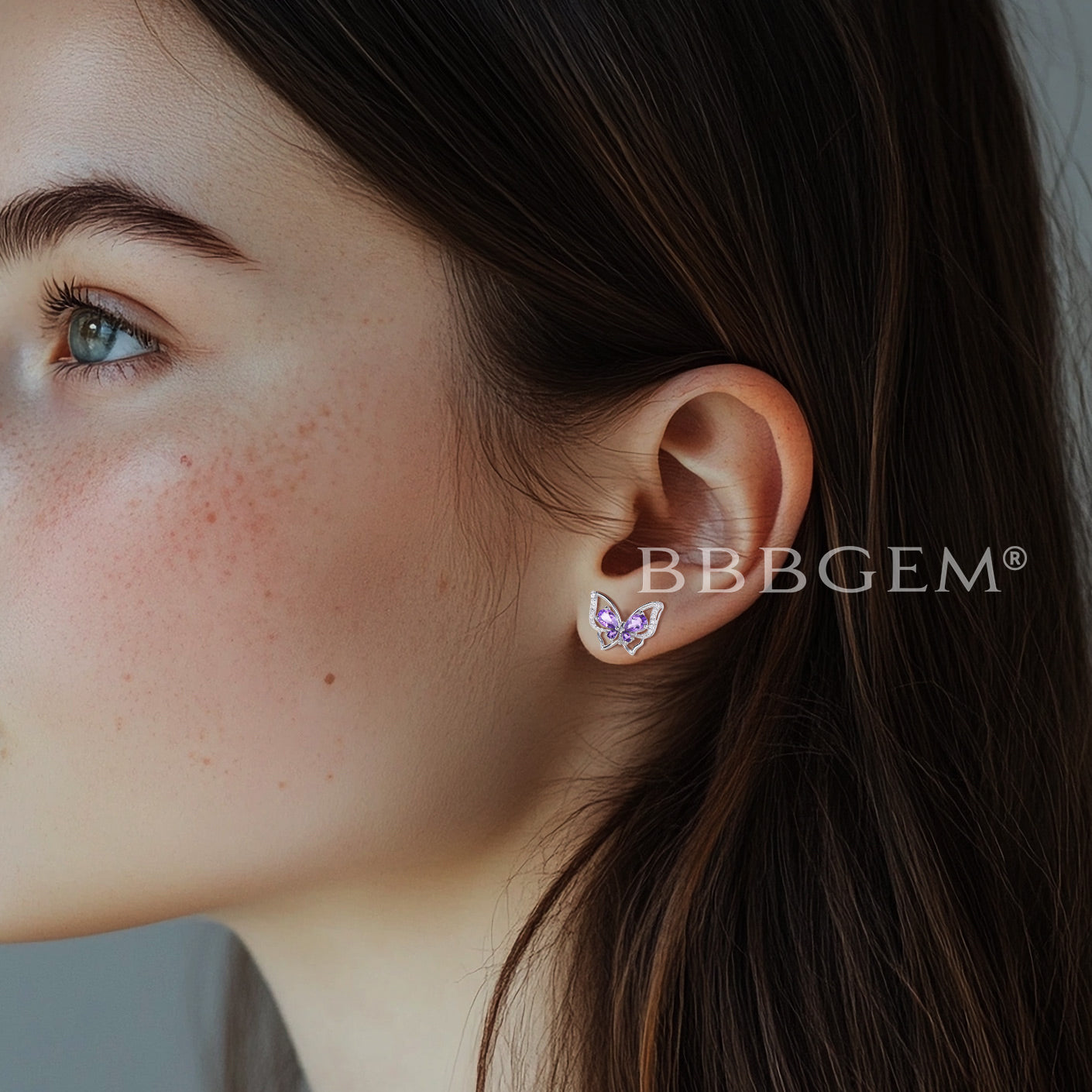 Natural Amethyst Teardrop Stud Earrings - Unique Butterfly Diamond Earrings for Women, Gift for Her, Valentine's Day, Anniversary, Birthday, Party & Special Occasion Jewelry