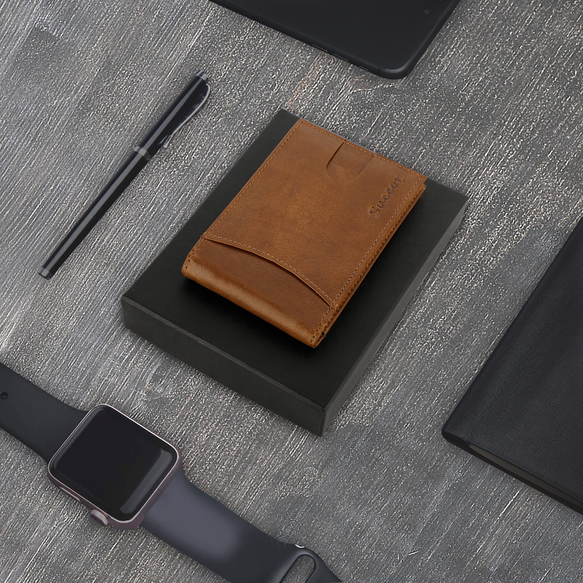Premium Genuine Leather RFID Blocking Wallet - Slim Credit Card Holder for Men & Women with Ultra-Strong Stitching (4.33x3.35 Inch, Tan) - Perfect for Everyday Carry, Travel & Business Use