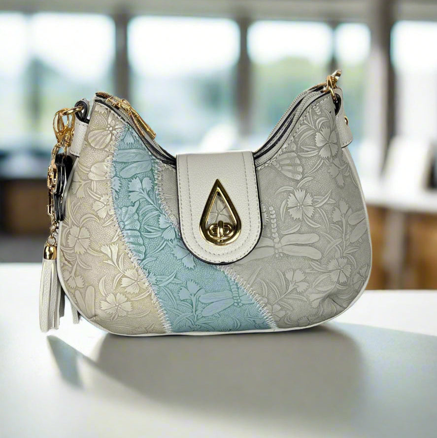 Elegant Italian Small Shoulder Bag with Dragonfly, Butterfly & Floral Embroidery - Perfect for Women's Daily Use, Travel & Fashion Accessories