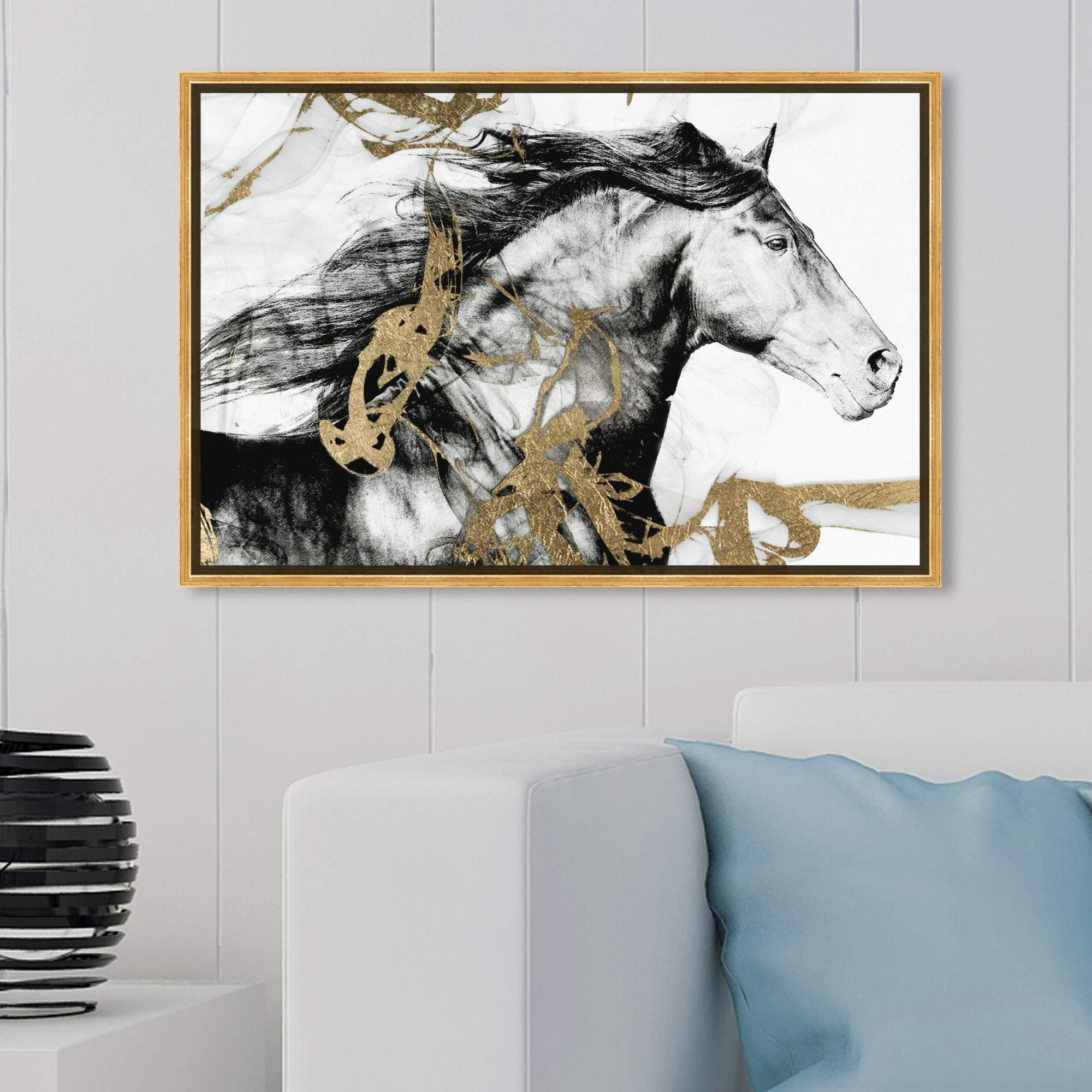 Premium Farm Animals Framed Wall Art Canvas Prints - Gold & Black Beauty Decor for Living Room, Bedroom, or Nursery | Modern Home & Office Wall Decor