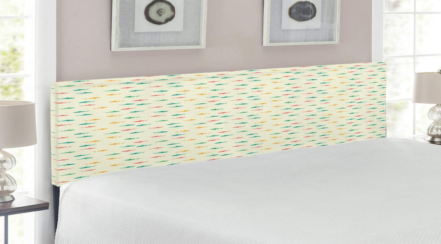 Ambesonne King Size Shark Headboard - Colorful Cartoon Marine Wildlife Design, Upholstered Metal Bed Frame with Memory Foam for Comfort | Perfect for Kids' Rooms & Ocean-Themed Bedrooms