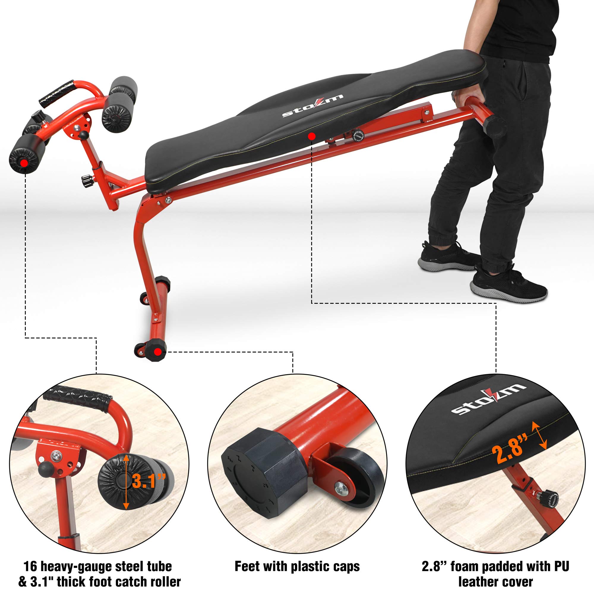 STOZM Adjustable Sit Up Bench & Weight Bench with Pull Up Bar - Full Body Workout Station for Strength Training at Home Gym - Perfect for Core Exercises, Ab Workouts & Muscle Building