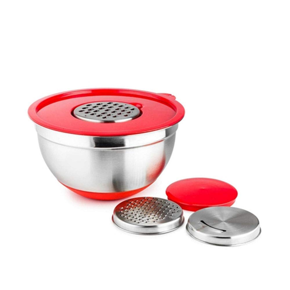 Stainless Steel Mixing Bowls with Lid - Non-Slip Silicone Base for Baking & Cooking (20cm)
