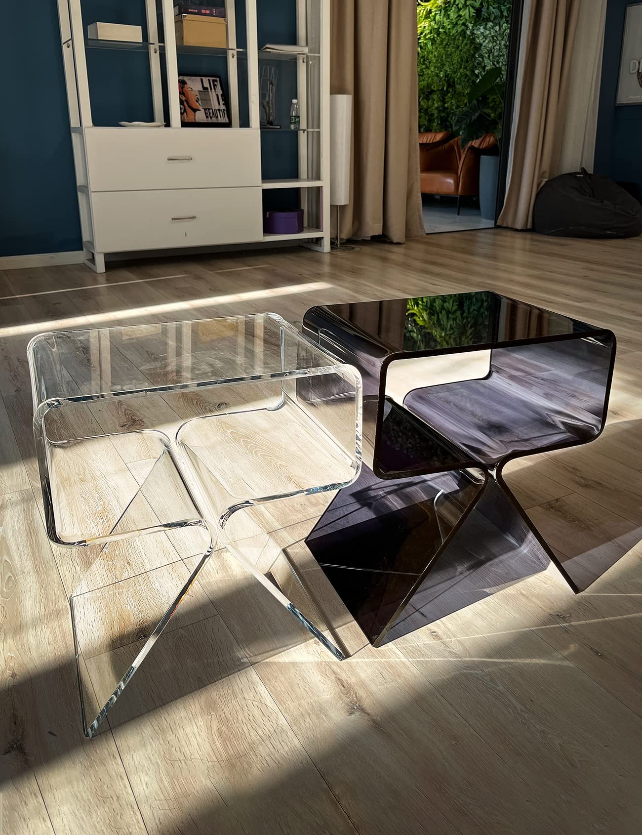 Modern Clear Acrylic Nightstand Side Table - Minimalist End Table for Living Room, Bedroom & Office - Home Decor Display Shelf for Books, Lamps & Decorations