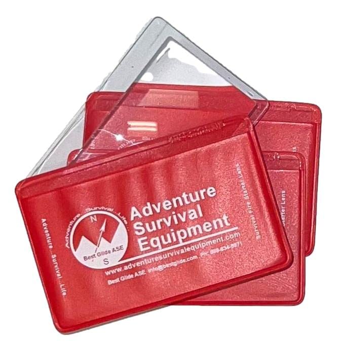 Credit Card Size Fresnel Lens Fire Starter and Magnifier Lenses (3 Pack - Red) - Perfect for Camping, Survival Kits, and Outdoor Adventures