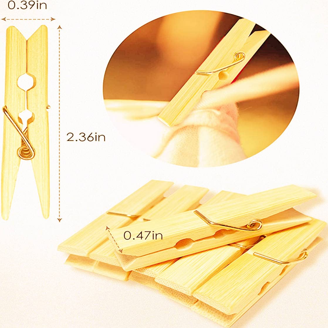 Bamboo Wooden Clothespins - 20Pcs Mini Clips for Food Bags, Chips, Clothes & Crafts | Strong Grip Chip Clips for Kitchen, Laundry & DIY Projects