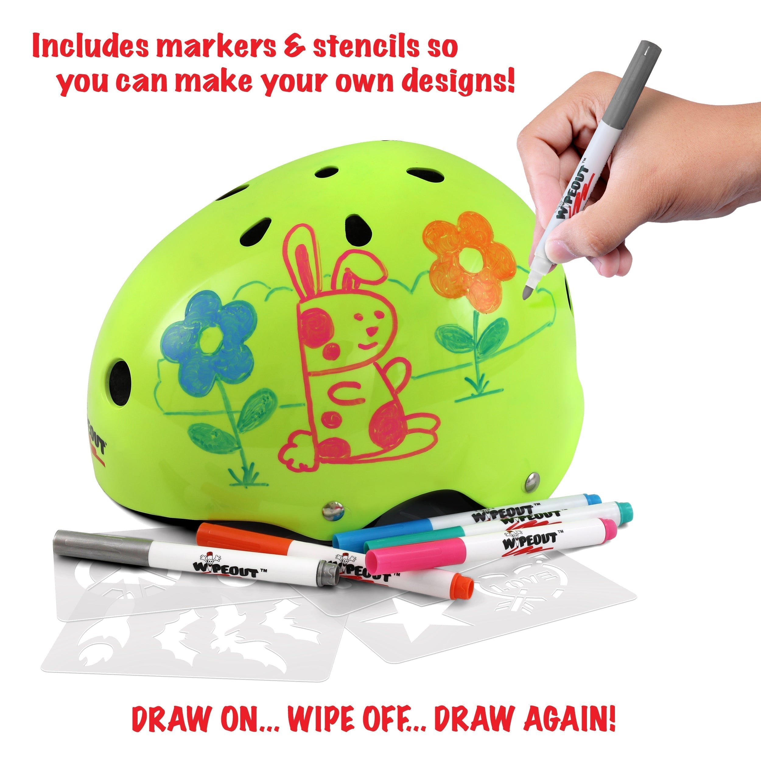 Dry Erase Helmet for Kids & Adults - Reusable Whiteboard Safety Helmet for Biking, Skateboarding & Sports - Fun Writable Design for Messages & Doodles
