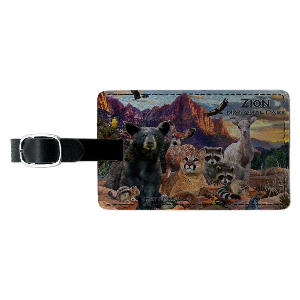 Zion National Park Utah UT Animals Rectangle Leather Luggage Tag - Personalized ID Tag for Travel Bags, Suitcases & Backpacks - Perfect for Hiking, Camping & Outdoor Adventures