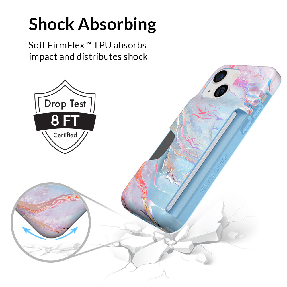 Holo Moonstone iPhone Wallet Case - Slim Protective Phone Cover with Card Holder for iPhone 13/14/15 - Perfect for Travel, Shopping & Everyday Use