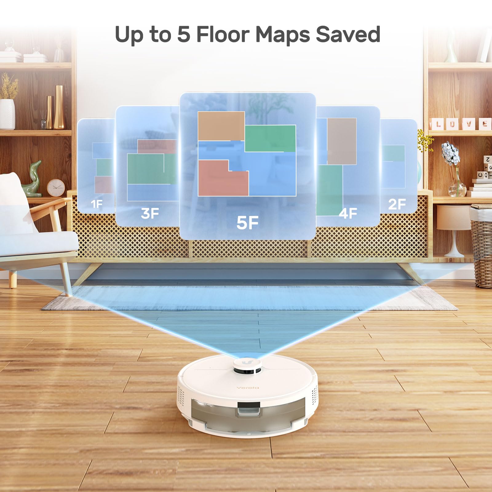 Verefa Robot Vacuum and Mop Combo - 5000Pa Strong Suction, 260min Runtime, LiDAR Navigation with 5 Editable Maps, Wi-Fi/App/Alexa Control - Ideal for Low Carpet, Pet Hair, Hardwood Floors - Perfect for Daily Home Cleaning and Pet Owners