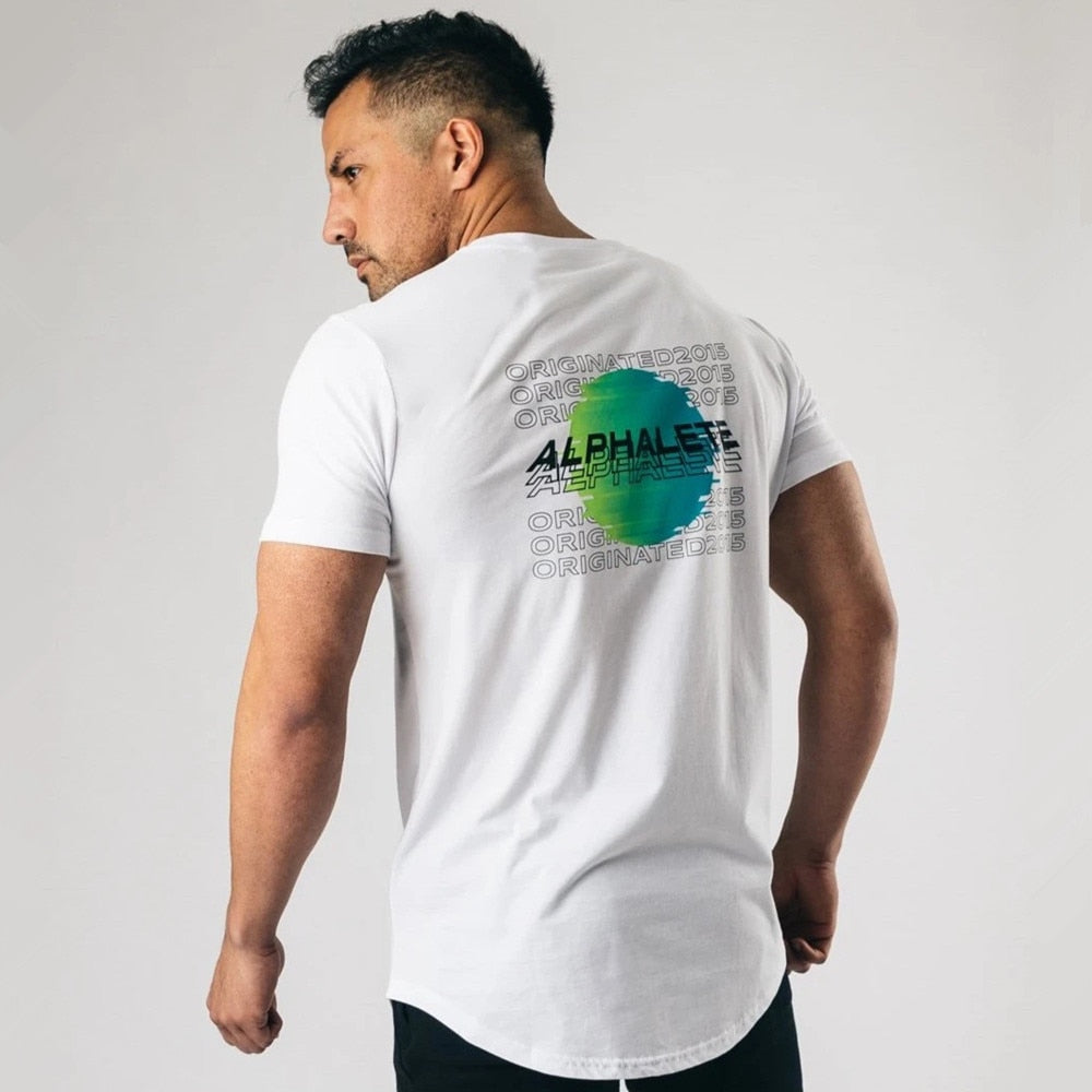 Men's Black Casual Cotton Print T-Shirt - Slim Fit Short Sleeve Gym Workout Tee for Crossfit & Summer Sports | Comfortable Fitness Top for Training & Active Lifestyle
