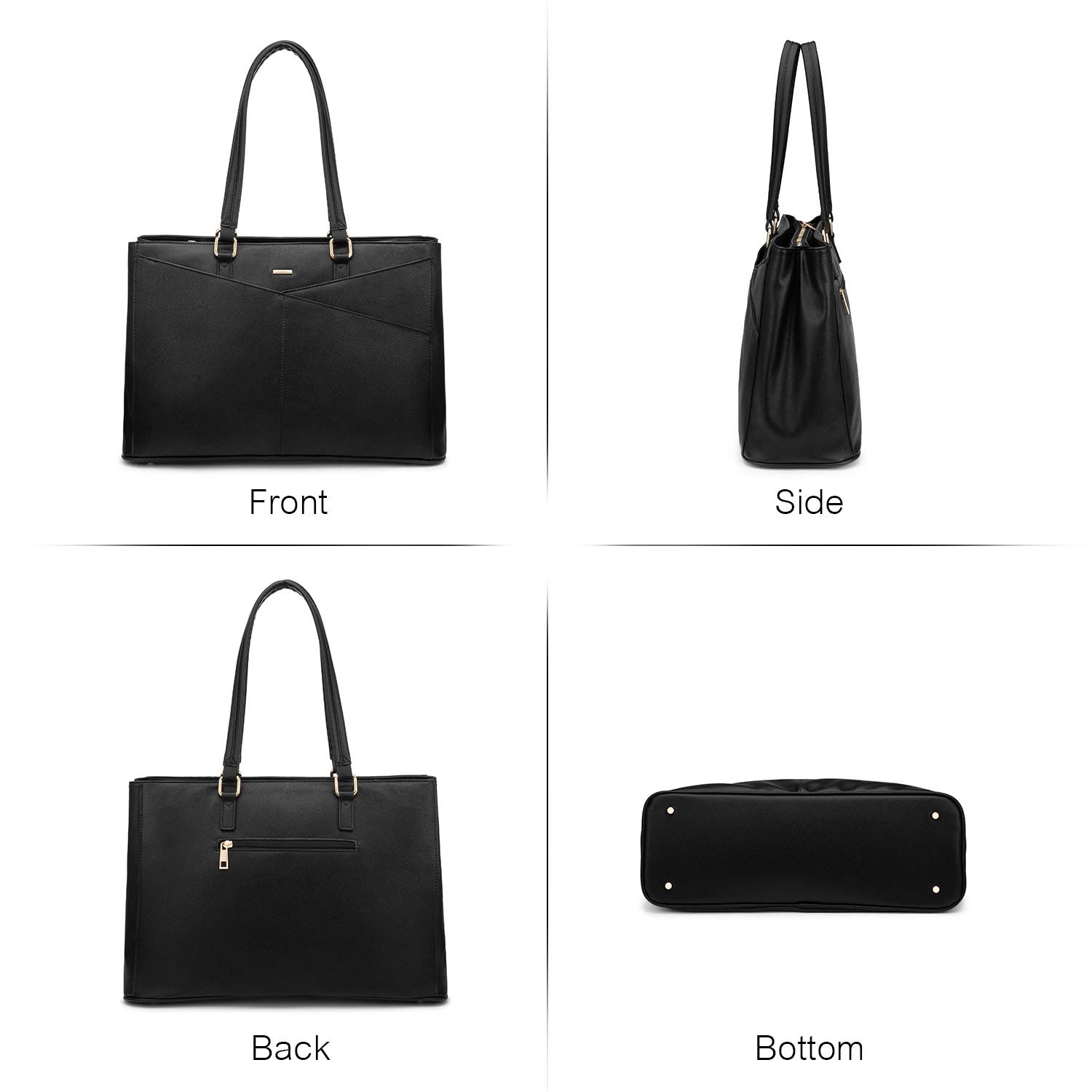 LOVEVOOK 15.6 Inch Waterproof Leather Laptop Tote Bag for Women - Stylish Business Office Work Briefcase with Multiple Pockets (Black) - Perfect for Commuting, Business Trips and Professional Work Settings