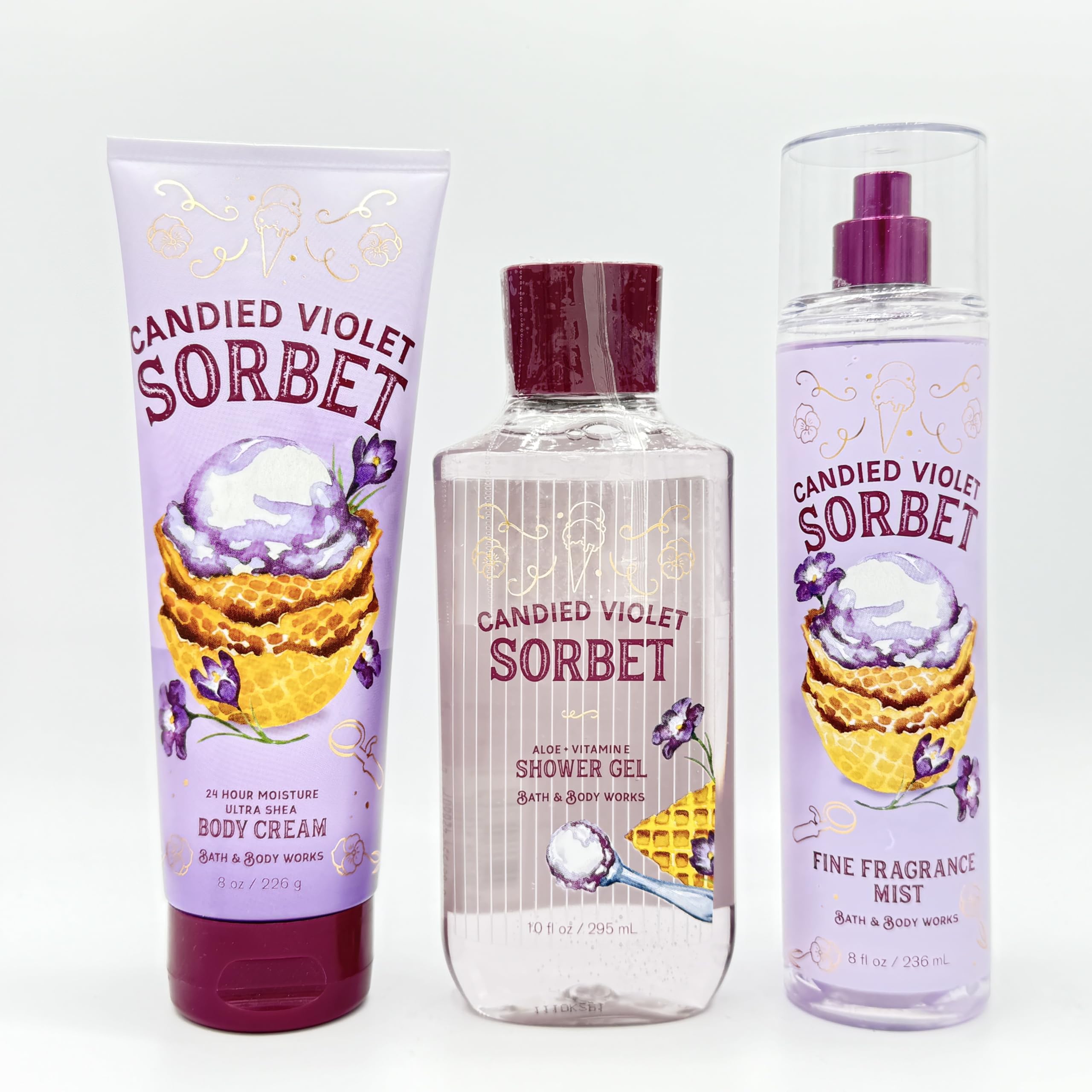 Candied Violet Sorbet 3-Piece Bath & Body Gift Set - Ultra Moisturizing Shea Body Cream, Luxurious Shower Gel & Refreshing Fragrance Mist | Perfect for Spa Day, Self-Care Routine & Romantic Gifts