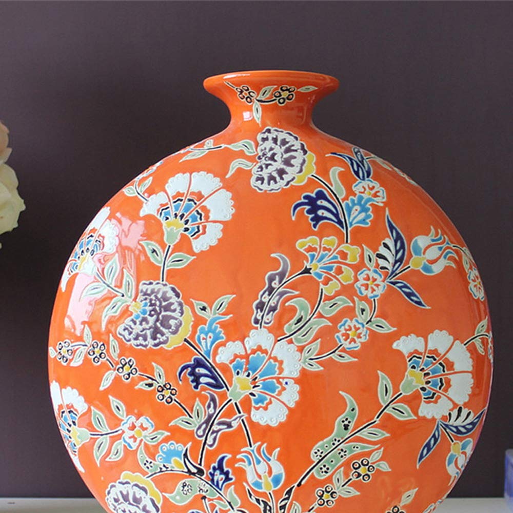 Hand-Painted Porcelain Vase - Orange Floral Design for Home Decor, Flower Arrangement, Dining Room Table Centerpiece - Perfect Gift for Housewarming & Wedding Decorations