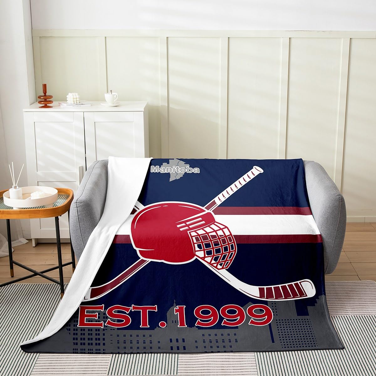 Erosebridal 30x40 Inch Ice Hockey Fleece Throw Blanket for Baby & Sports Fans - Soft Flannel Bed Blanket for Living Room, Bedroom, or Game Day (Winnipeg Team Design) - Perfect for Gifts, Snuggling & Hockey Fan Decor