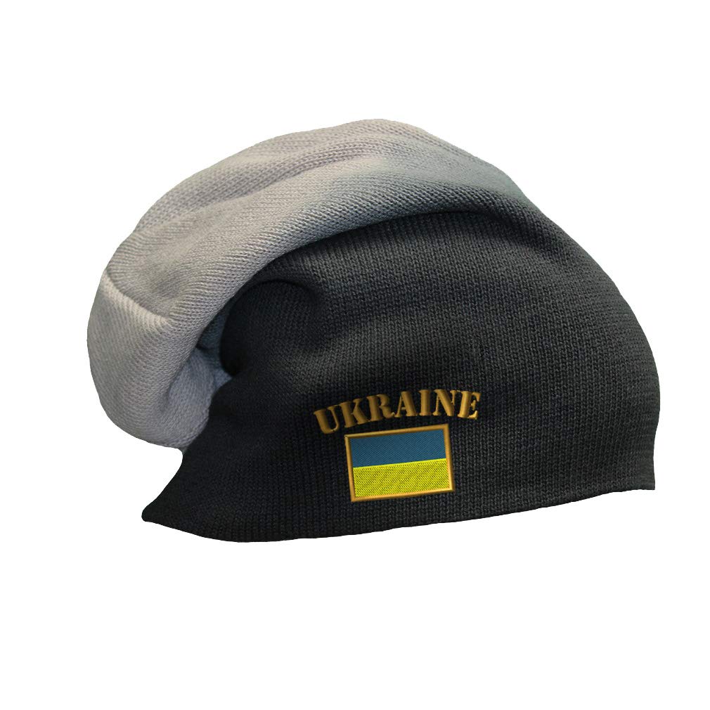 Speedy Pros Slouchy Beanie for Men & Women - Ukraine Flag Embroidery Winter Hat, Cotton Skull Cap (One Size, Black/Grey) - Perfect for Cold Weather & Outdoor Activities