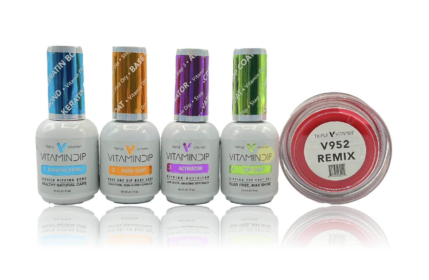 Triple Vitamin Dip Powder Nail Kit with 4x18ml Liquid Set & 2oz Remix Color Dipping Powder - Includes Bond, Gel Base & Activator Top Coat - No UV Lamp Needed for DIY Home Manicure | Perfect for Salon-Quality Nails at Home, Parties & Professional Use