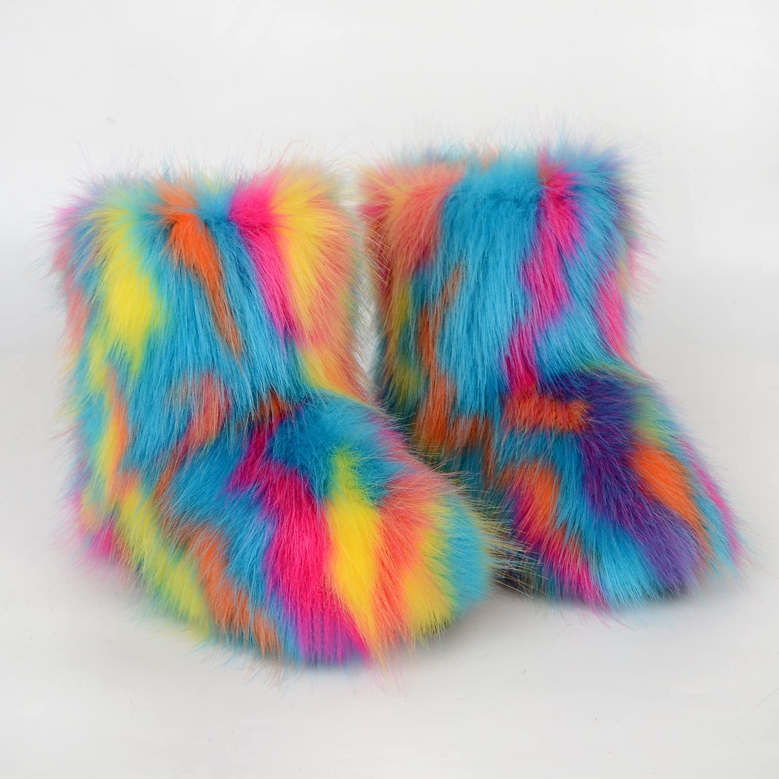 QMFUR Kids Furry Fluffy Snow Boots for Girls & Boys - Warm Winter Mid-Calf Boots with Faux Fur & Suede, Comfortable Flat Shoes for Outdoor Play, Snow Days & Winter Adventures