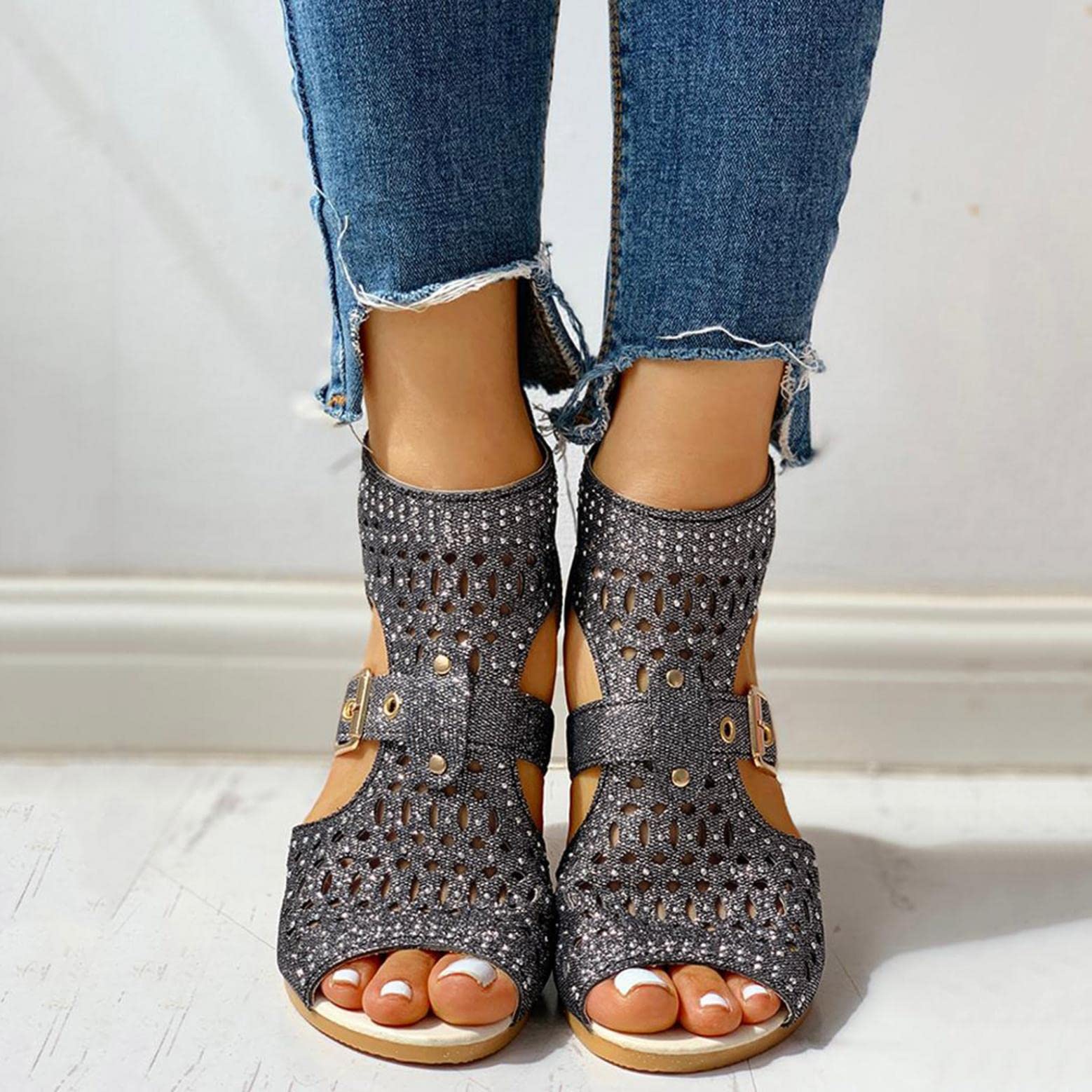 Women's Comfortable Wedge Sandals - Casual Summer Dressy Flat Sandals with Buckle Strap & Ring Toe | Perfect for Beach, Walking, and Everyday Wear
