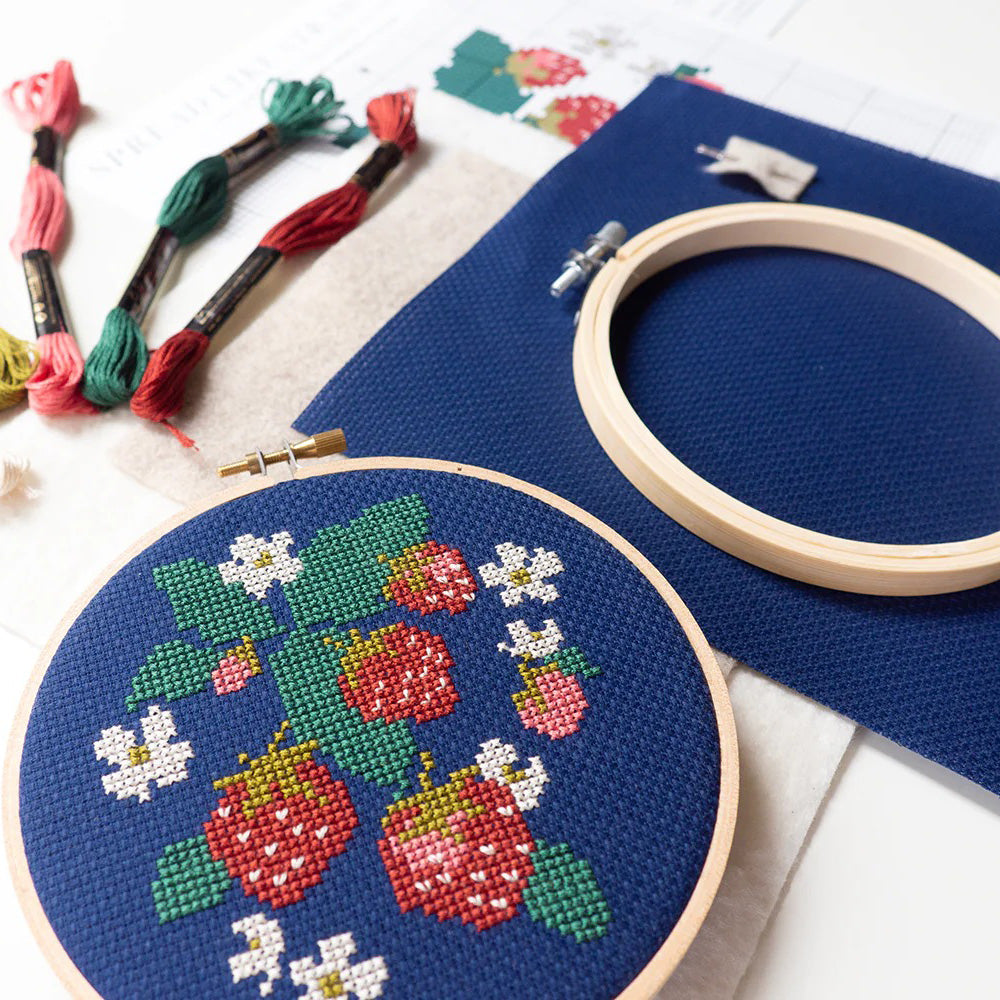 Spread Like Strawberries Cross Stitch Kit - DIY Embroidery Kit for Beginners & Adults - Home Decor & Gift Idea for Craft Lovers
