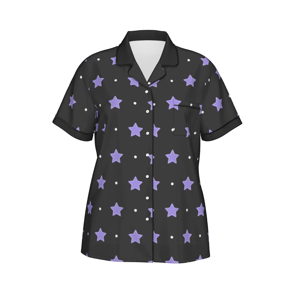 Purple Stars Women's Silk-Like Pajama Set - Soft Short Sleeve Sleepwear for Summer Nights, Lounge Wear & Relaxation at Home