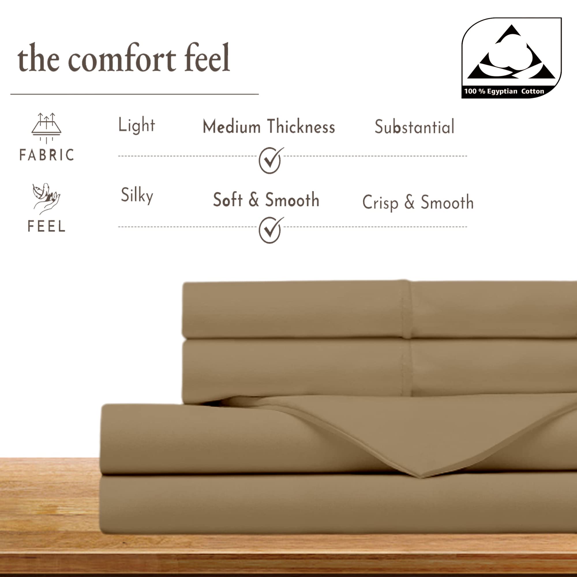 Luxury 400 Thread Count 100% Egyptian Cotton Split King Sheet Set - 5 Piece Adjustable Bed Sheets for Queen's Linen - Twin XL Size (Camel) - Perfect for Adjustable Beds, Guest Rooms & Luxury Bedrooms