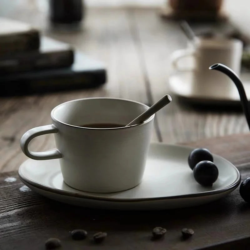 Premium Stoneware Cup and Saucer Set - Elegant Coffee & Tea Set for Home, Cafe, or Restaurant Use - Durable Ceramic Contour Design - Perfect for Espresso, Cappuccino, and Afternoon Tea
