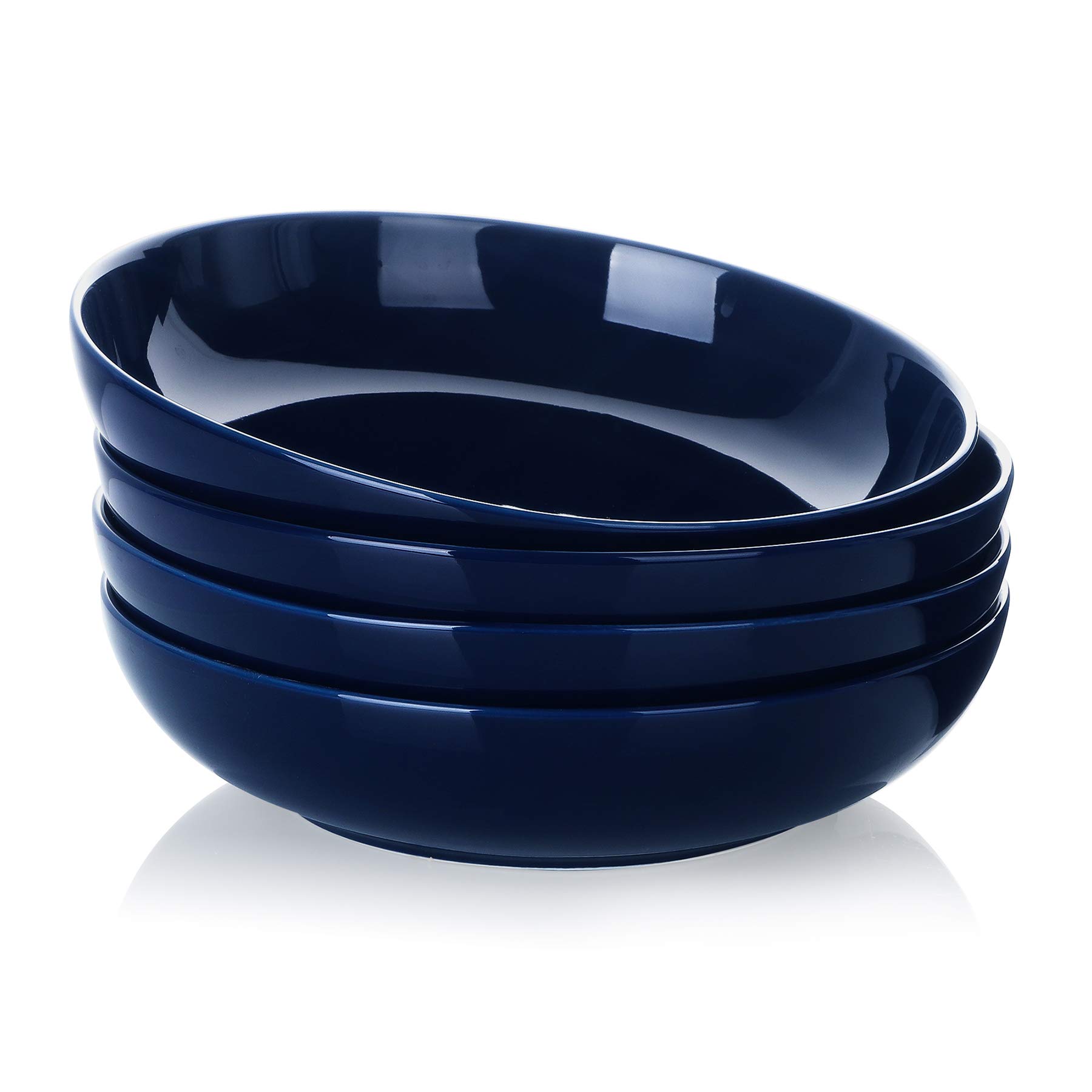 Premium Teocera Pasta & Salad Bowls Set - 4 Wide Shallow Porcelain Dishes (35oz Each) | Microwave & Dishwasher Safe | Navy Blue | Perfect for Italian Pasta, Fresh Salads & Family Dining
