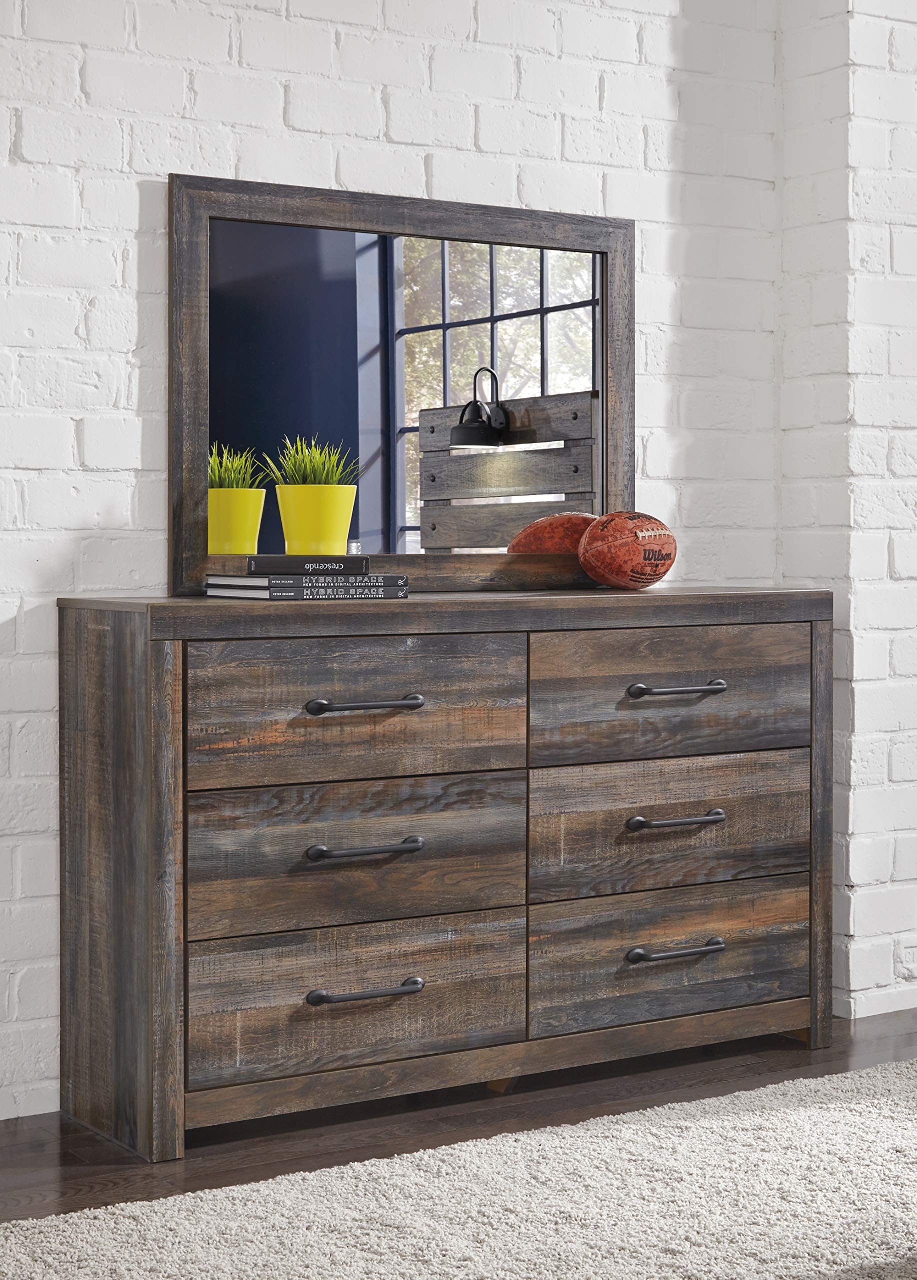 Signature Design by Ashley Drystan Rustic Industrial 6-Drawer Dresser in Weatherworn Brown - Perfect for Bedroom Storage & Farmhouse Decor