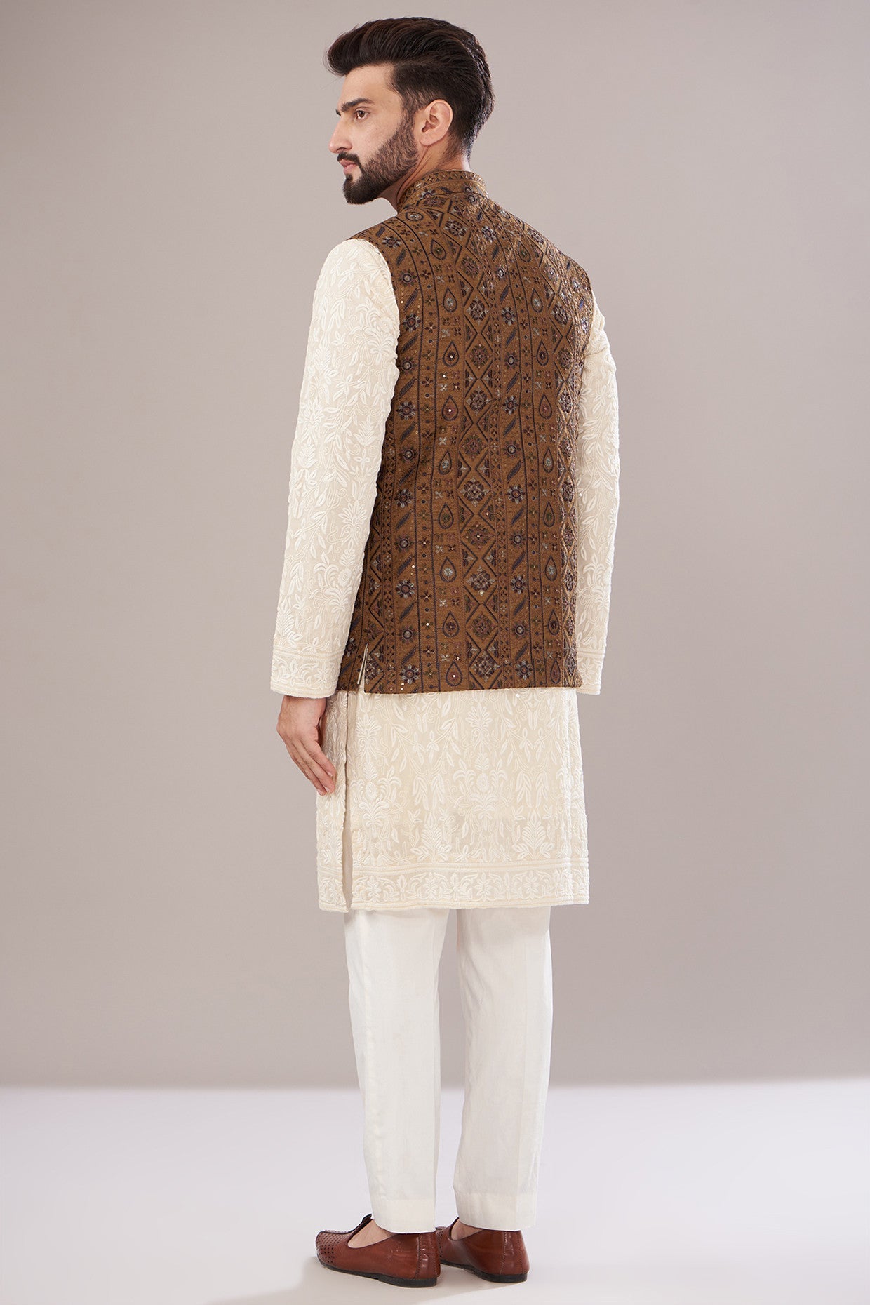 Mustard Yellow Silk Embroidered Nehru Jacket for Men - Elegant Indian Wedding Attire & Formal Occasions