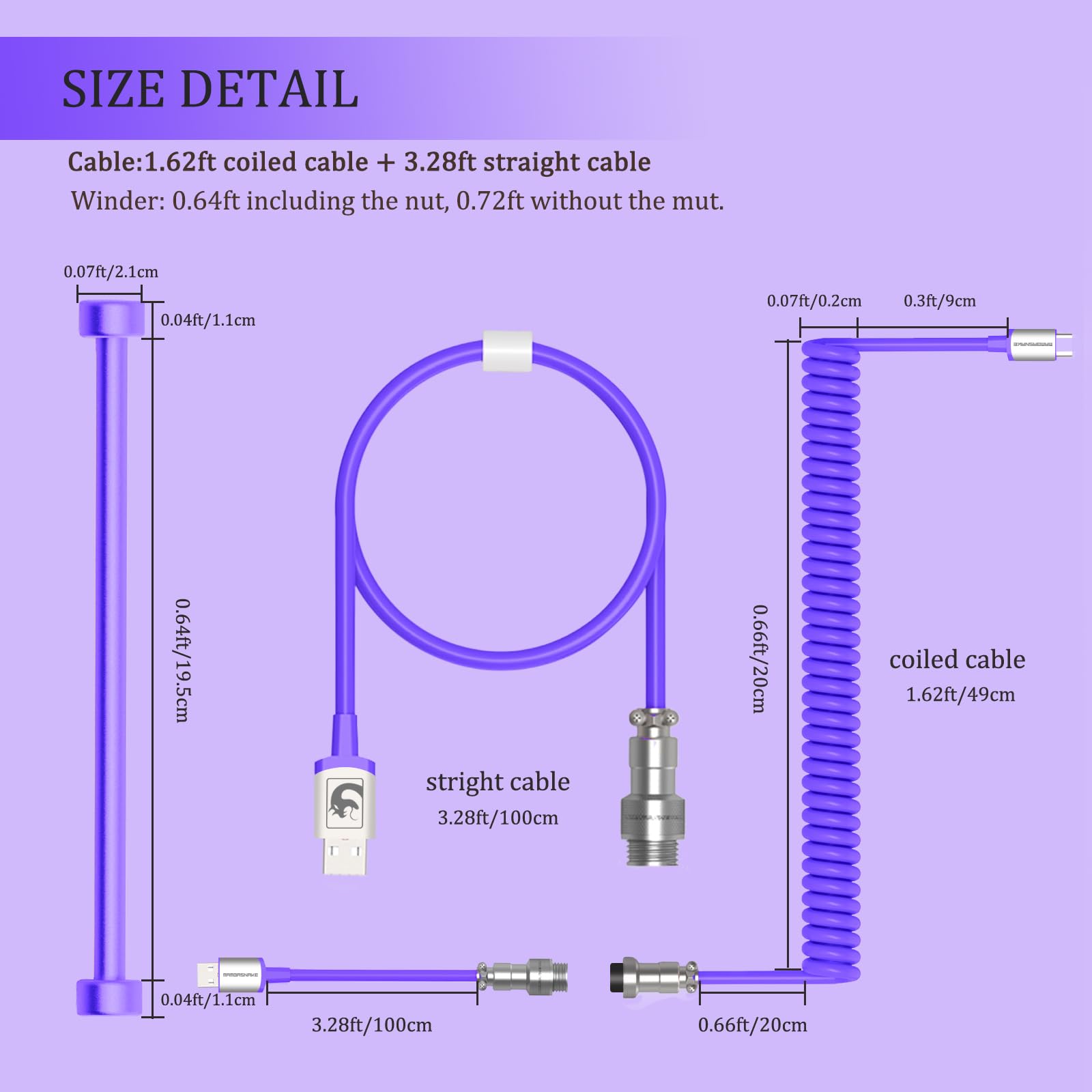 MAMBASNAKE C01 Coiled Keyboard Cable Set - 8KHz USB-C for Gaming (Purple) - Perfect for Esports & Mechanical Keyboards