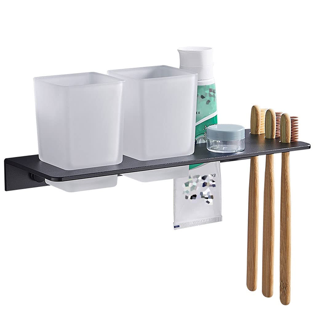 XUHUI Wall Mounted Aluminum Toothbrush Holder & Toothpaste Dispenser - Space Saving Bathroom Organizer for Electric Toothbrushes (Black Set B) | Perfect for Small Bathrooms, Vanities & Travel