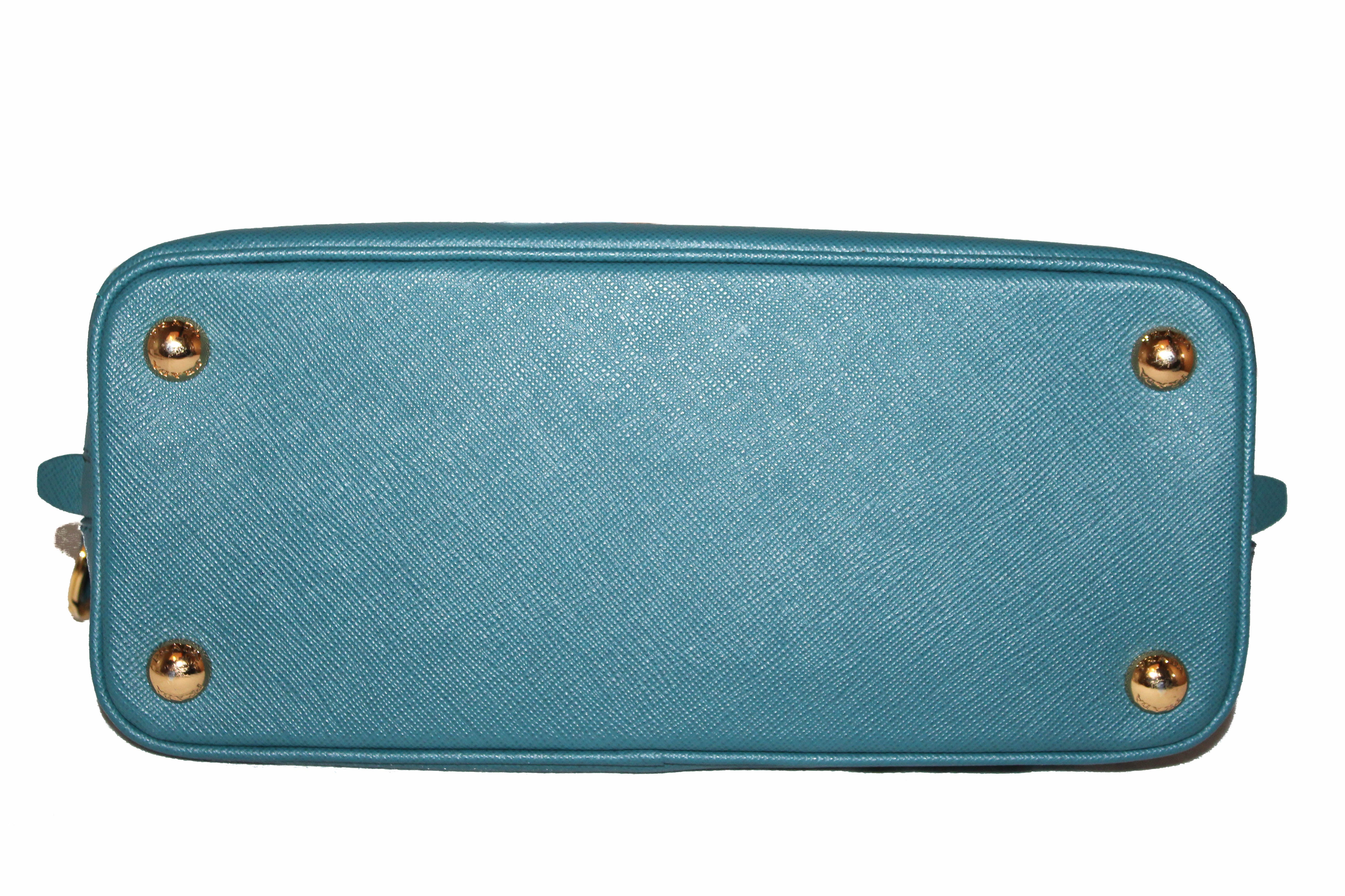 Authentic Prada Teal Blue Saffiano Leather Small Promenade Alma Bag BL0838 | Luxury Designer Handbag for Women | Perfect for Work, Evening Events & Travel Accessories