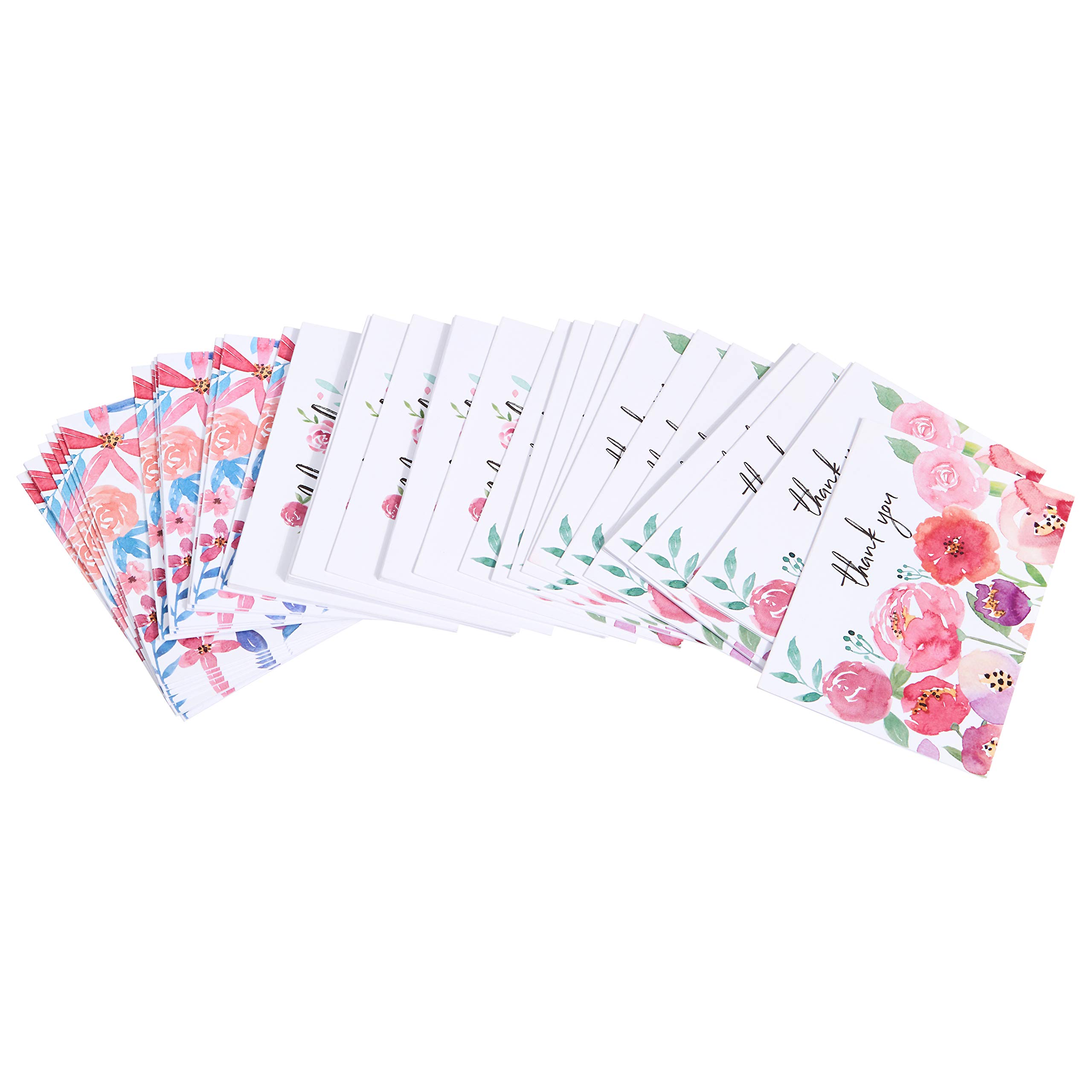 Amazon Basics Thank You Cards and Envelopes Set - 48 Count Floral Design Greeting Cards with Matching Envelopes - Perfect for Weddings, Birthdays, Appreciation Gifts & Special Occasions