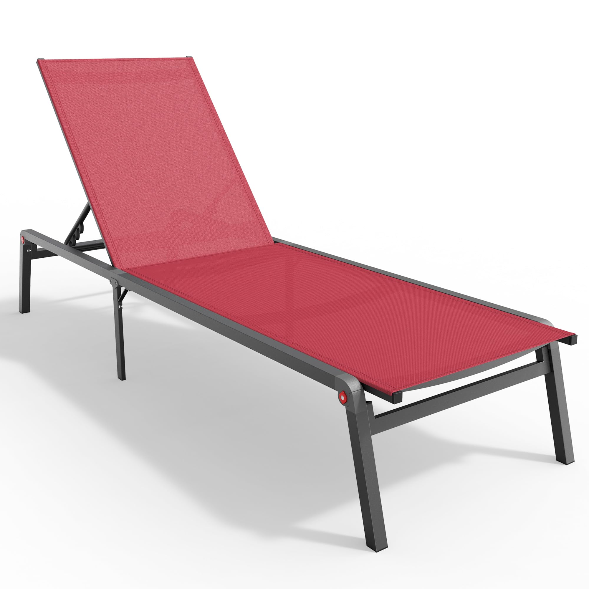 Premium Foldable Outdoor Lounge Chair - 0-60° Adjustable Backrest, No Assembly Required, Stainless Aluminum Frame for Patio, Poolside & Beach Relaxation (Red) | Perfect for Sunbathing, Backyard Lounging & Vacation Getaways