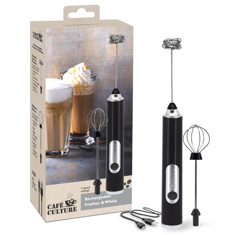 Premium Electric Milk Frother & Handheld Balloon Whisk - Perfect for Lattes, Cappuccinos, Hot Chocolate & Baking at Home | Cafe Culture Inspired