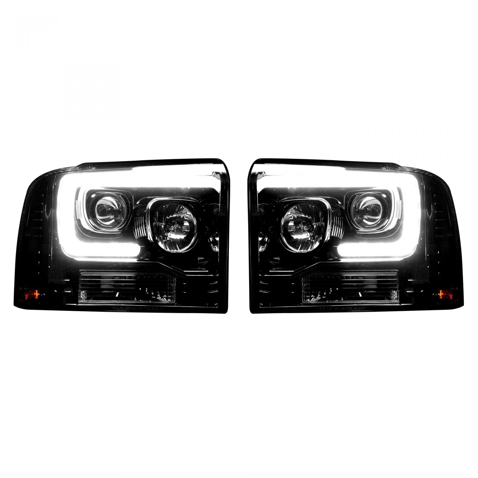 2005-2007 Ford Super Duty Projector Headlights with OLED Halos & DRL - Smoked/Black Lens for Enhanced Night Visibility & Off-Road Style