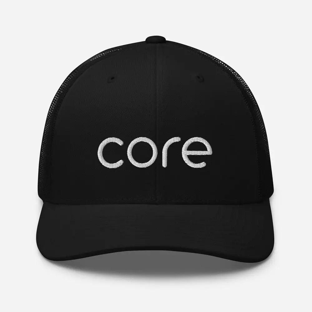 CORE Swimcore Trucker Hat - Black Performance Mesh Snapback for Swimming, Fitness & Outdoor Activities | Breathable & Lightweight Coach Cap for Men & Women