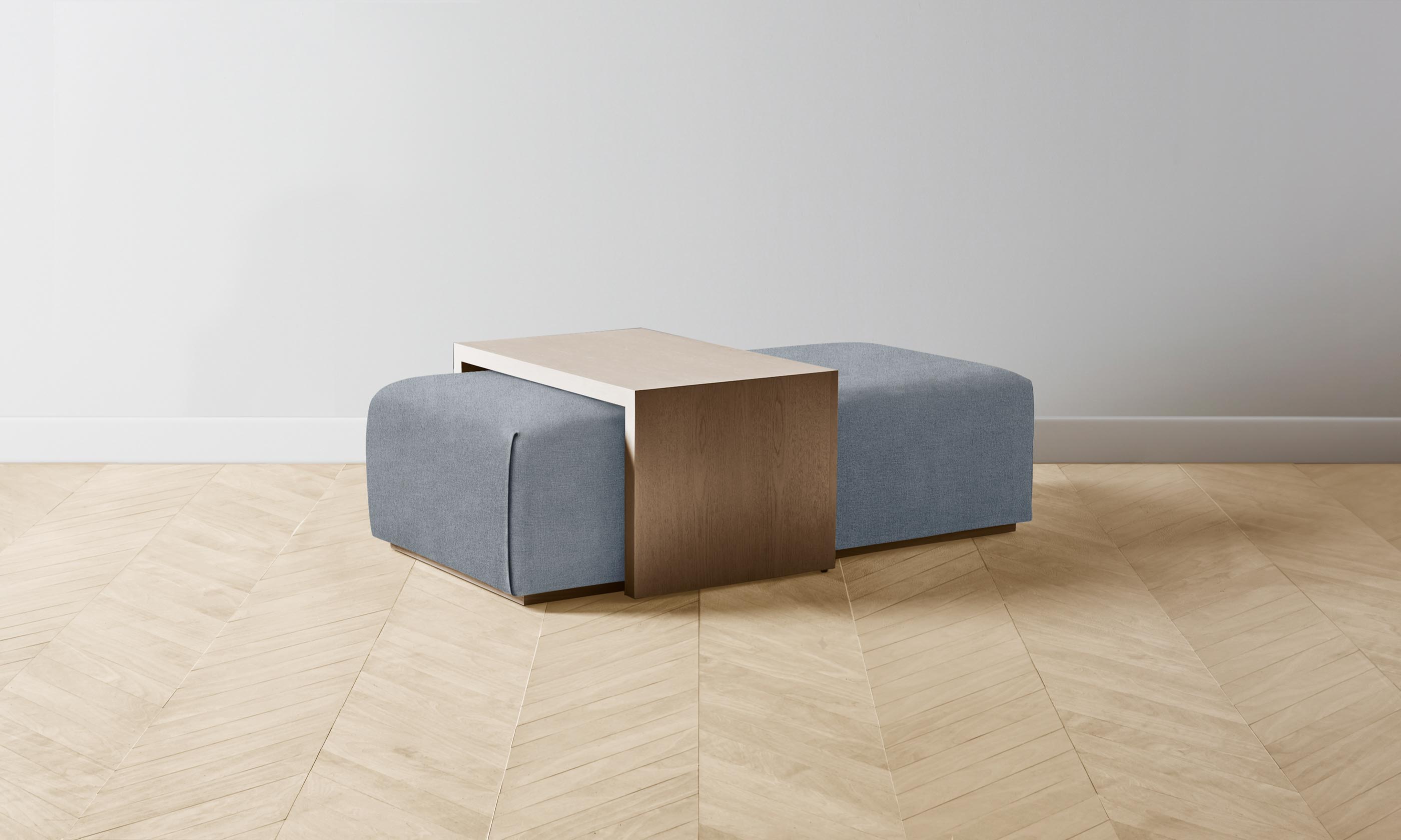 The Bowery Ottoman - Performance Mélange Weave Aegean - Modern Living Room Footrest & Accent Stool for Home Decor