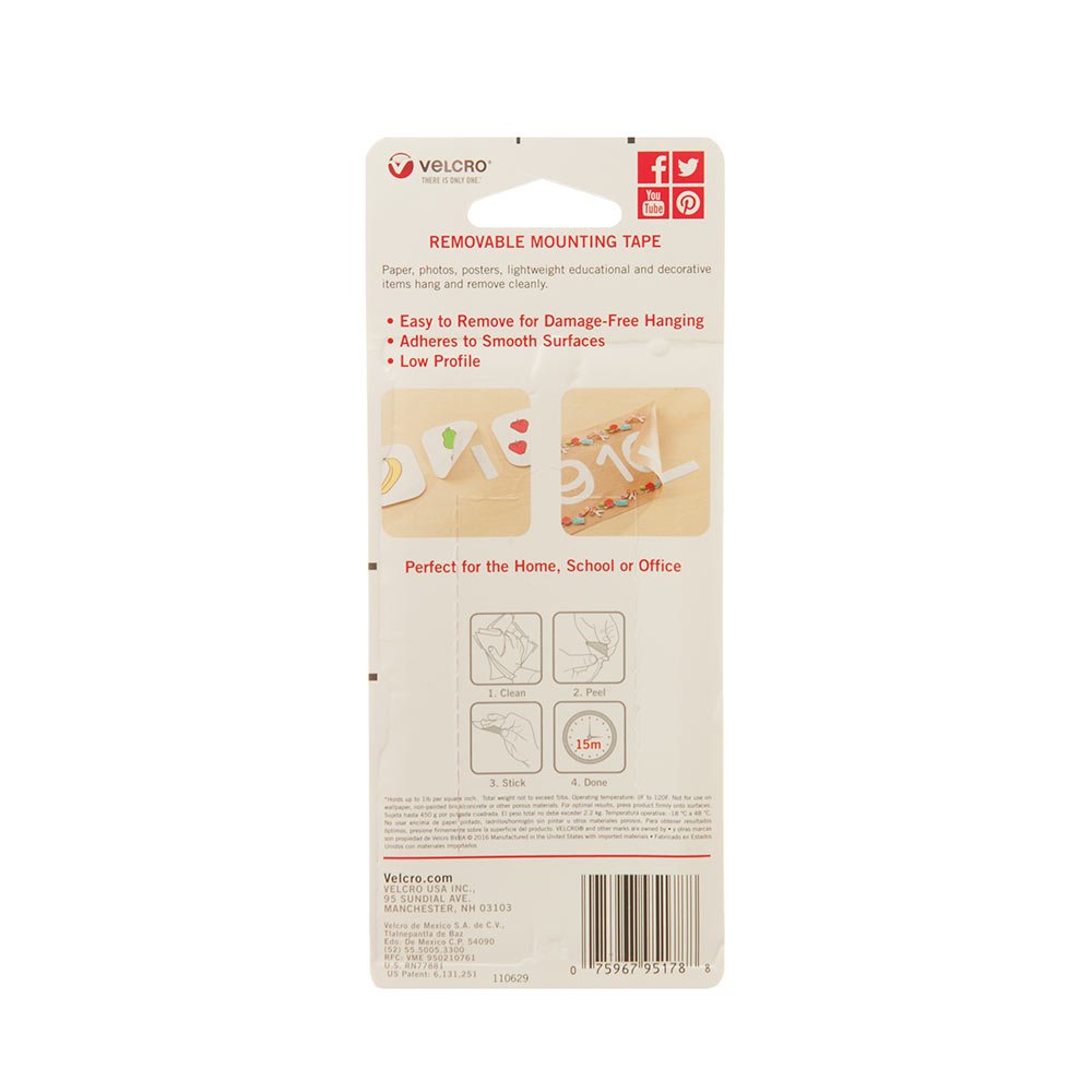 VELCRO Brand Removable Mounting Tape - 18
